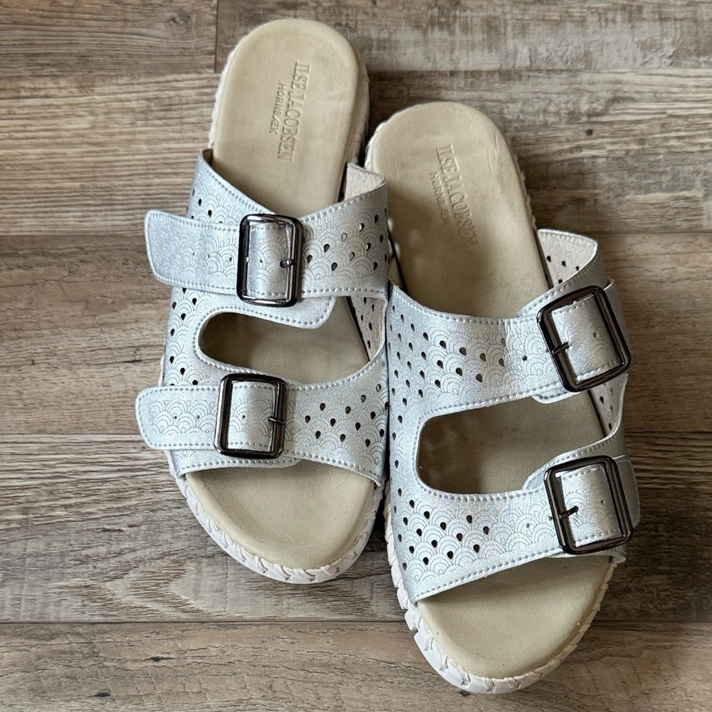 Ilse Jacobsen White and silver Double Buckle Sandals size 39 - Picture 5 of 6